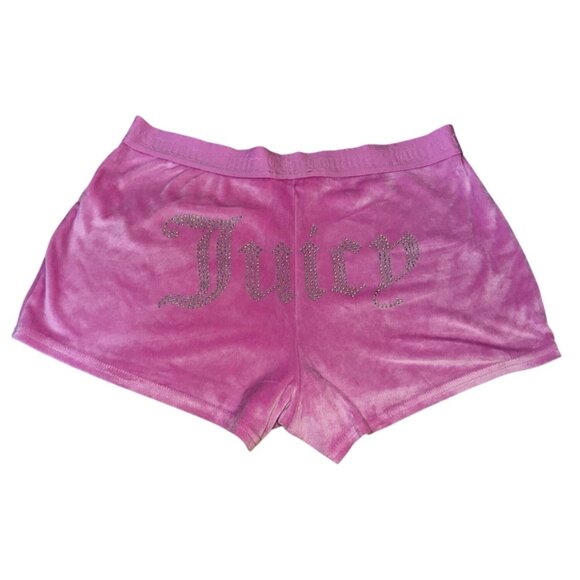 JUICY COUTURE Pink Velour Sleep Booty Shorts With Rhinestone Logo Large Y2K Cute - Picture 1 of 8